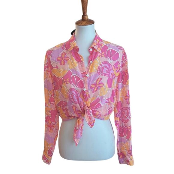 Vintage Silk Blouse – Bold Retro Print, Long Sleeve, Size 12 (Fits M) - Picture 4 of 8